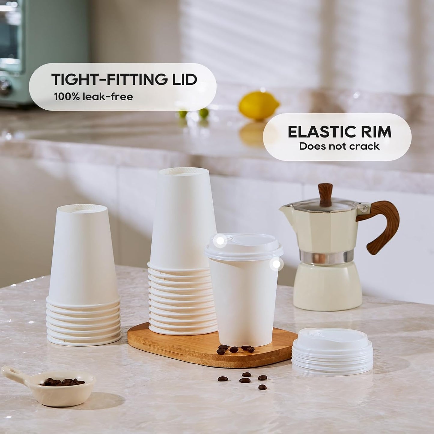 JOLLY PARTY [100 Pack] 12 oz Paper Coffee Cups, Disposable Paper Coffee Cup with Lids, Hot/Cold Beverage Drinking Cup for Water, Juice or Tea, Suitable for Home, Shops and Cafes