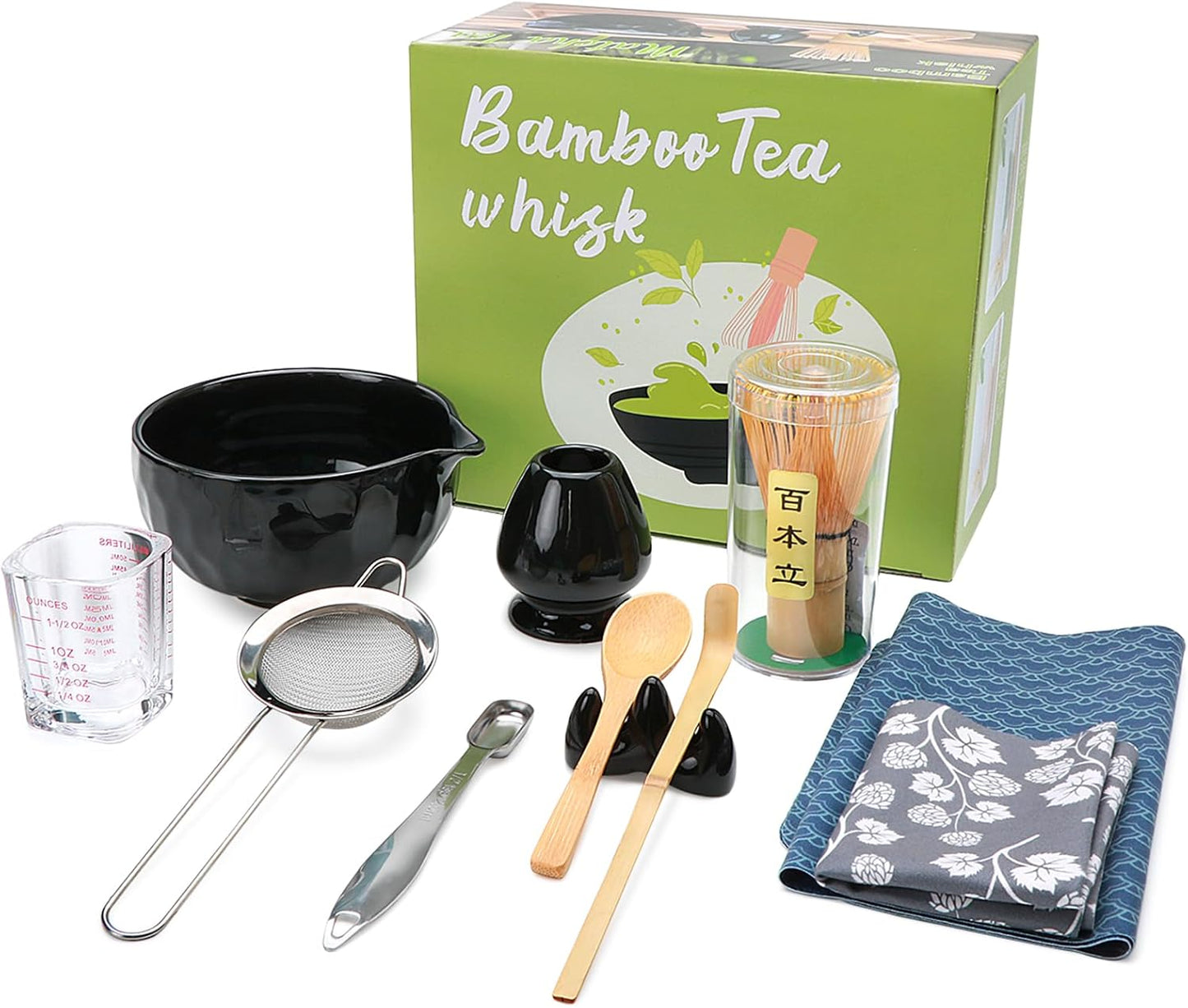 11 PCS Matcha Set Whisk and Bowl, Black Matcha Kit Set with Scoop & Holder,Ceramic Japanese matcha Tea set, Complete Gift set,Making Breakfast,Latte for Friend,Family,Tea Lovers