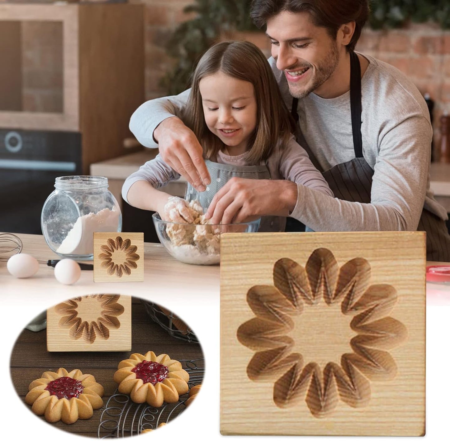 Wooden Cookie Biscuit Mold, 3D Baking Mold, Embossing Craft Decorating Baking Tool, Suitable for Halloween Thanksgiving Christmas Kitchen DIY (Cookies-C-2PCS)