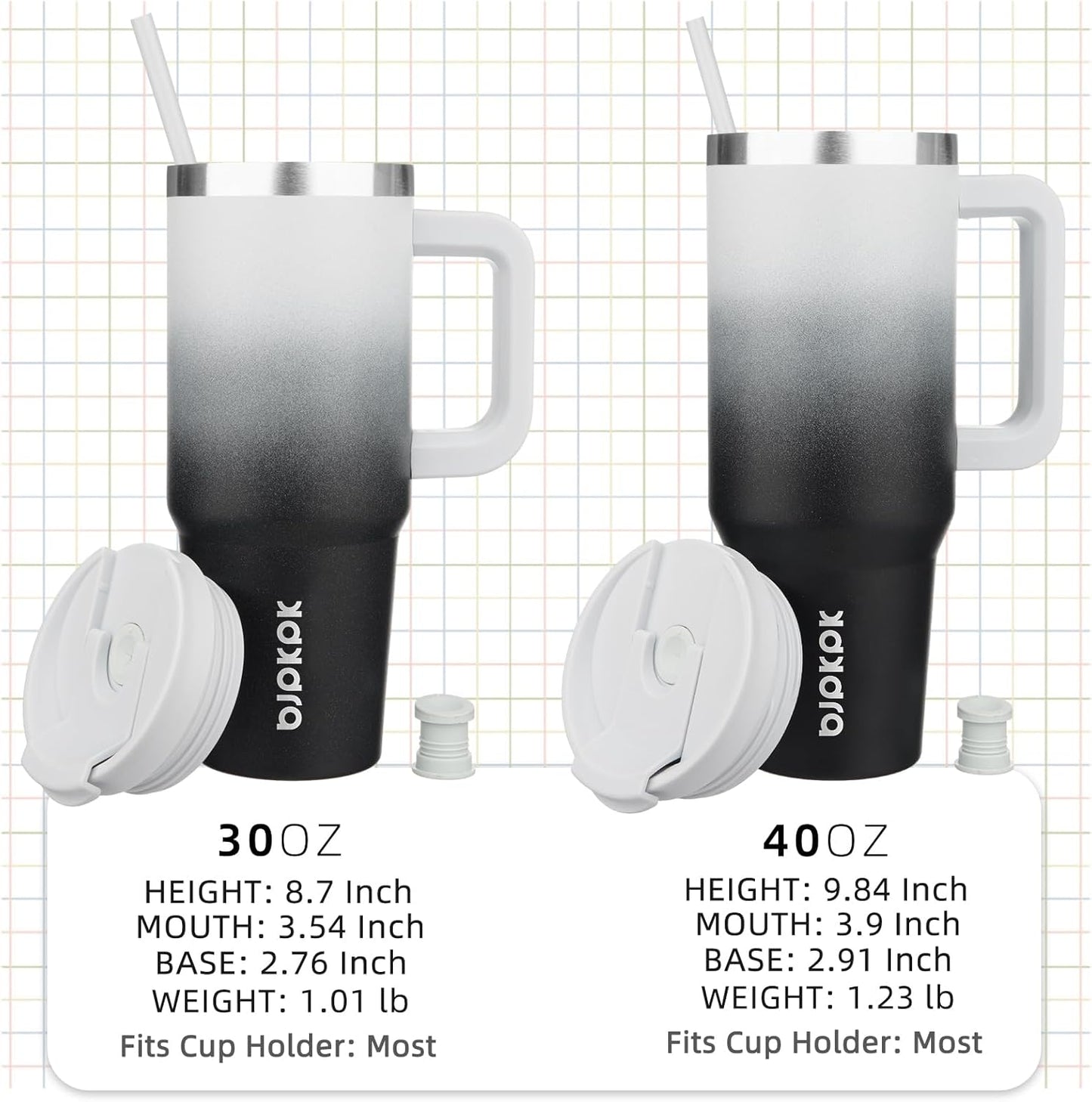 BJPKPK Insulated Tumblers With Handle And Straw 40 oz Stainless Steel Tumbler Cups With Lid,Day And Night