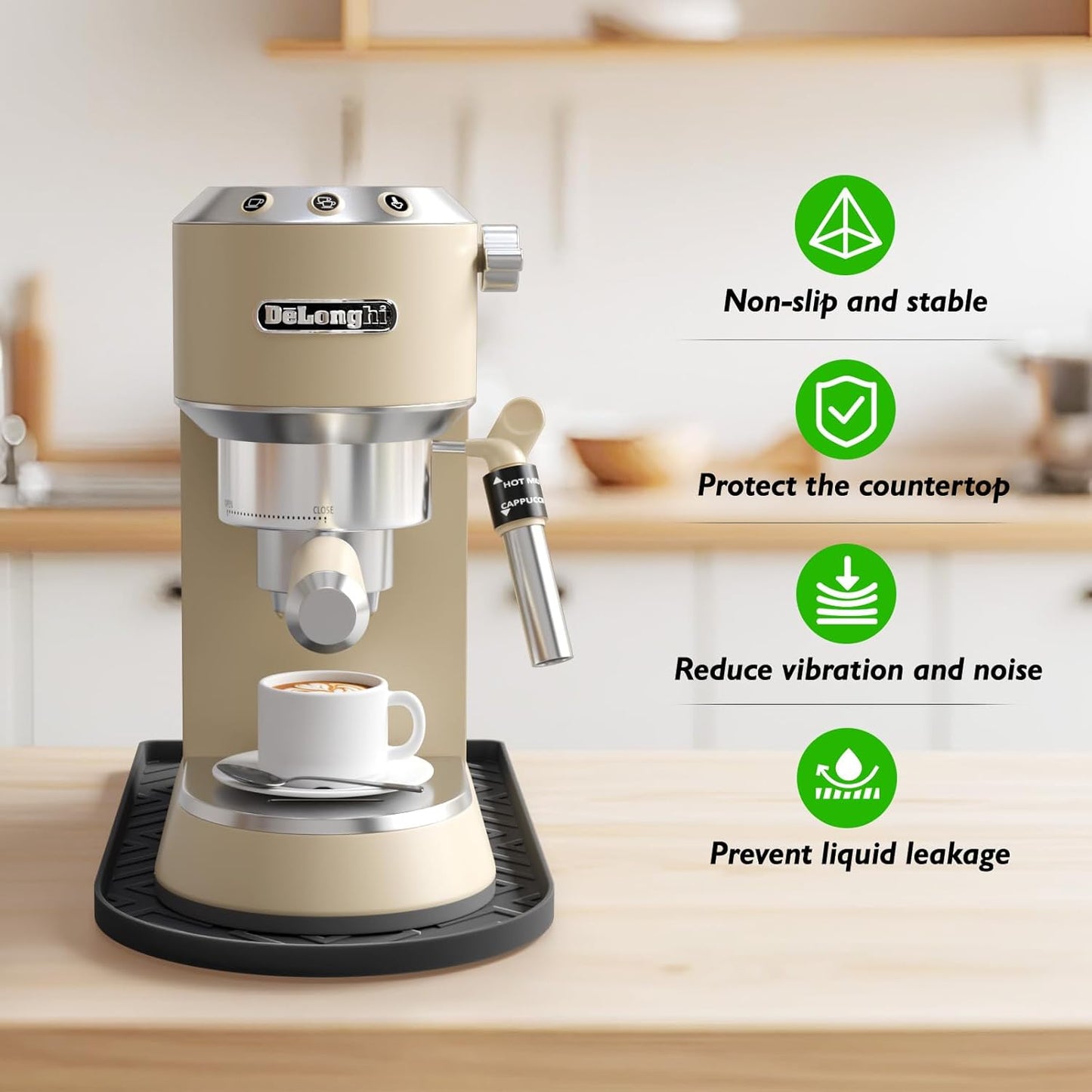 Silicone Coffee Mat,15.8"x 7.8"in Bar Mat for Countertop,Heat-Resistant,Non-Slip,Leak-Proof,Fit for Coffee Maker/Espresso Machine-Black