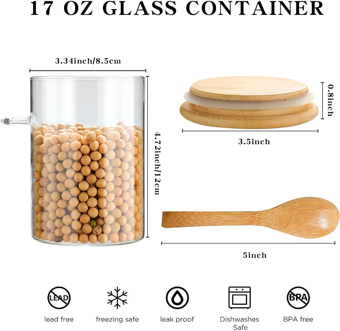 6 Pack Glass Jars with Bamboo Lids and Spoons for Loose Leaf Tea Storage, 17 OZ Glass Overnight Oat Container with Lid and Scoop, Glass Canister Set as Tea Container for Loose Leaf Tea Holder