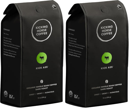 Kicking Horse Coffee, Kick Ass, Dark Roast, Whole Bean, 10 Oz (Pack of 2)