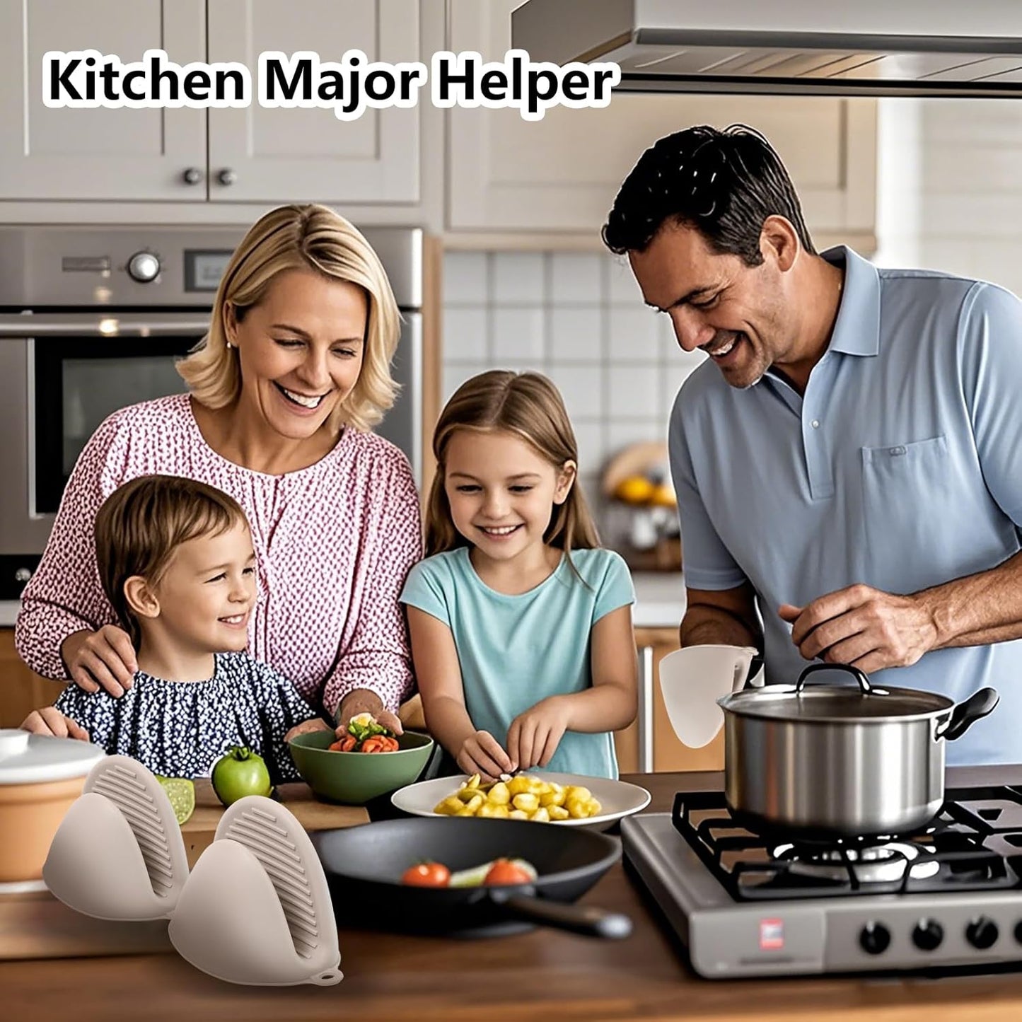 Silicone Oven Mitts Heat Resistant 3 Pair Mini Pot Pinch Grip- ChufanMomsil Short Cute Pot Holders Sets for Kitchen, Air Fryer, Baking, Small Silicone Rubber Oven Gloves Mittens, Khaki