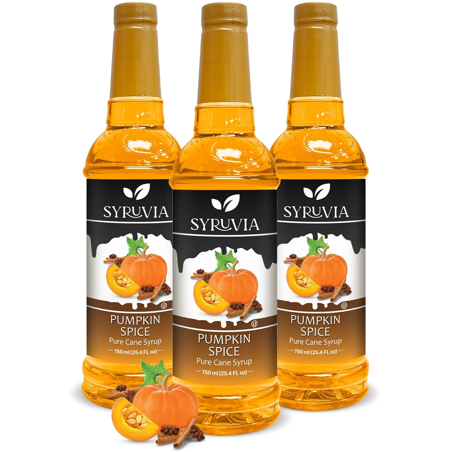 Syruvia Pumpkin Spice Syrup – 25.4 fl oz – Syrup for Coffee, Lattes, Shakes, Smoothies, Desserts – 100% Vegan, Gluten Free, Kosher (Pack of 3)