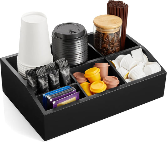 Black Coffee Station Organizer for Countertop, Coffee Bar Accessories and Organizer, Coffee Pod Holder Storage Basket for K Cup Sugar Tea