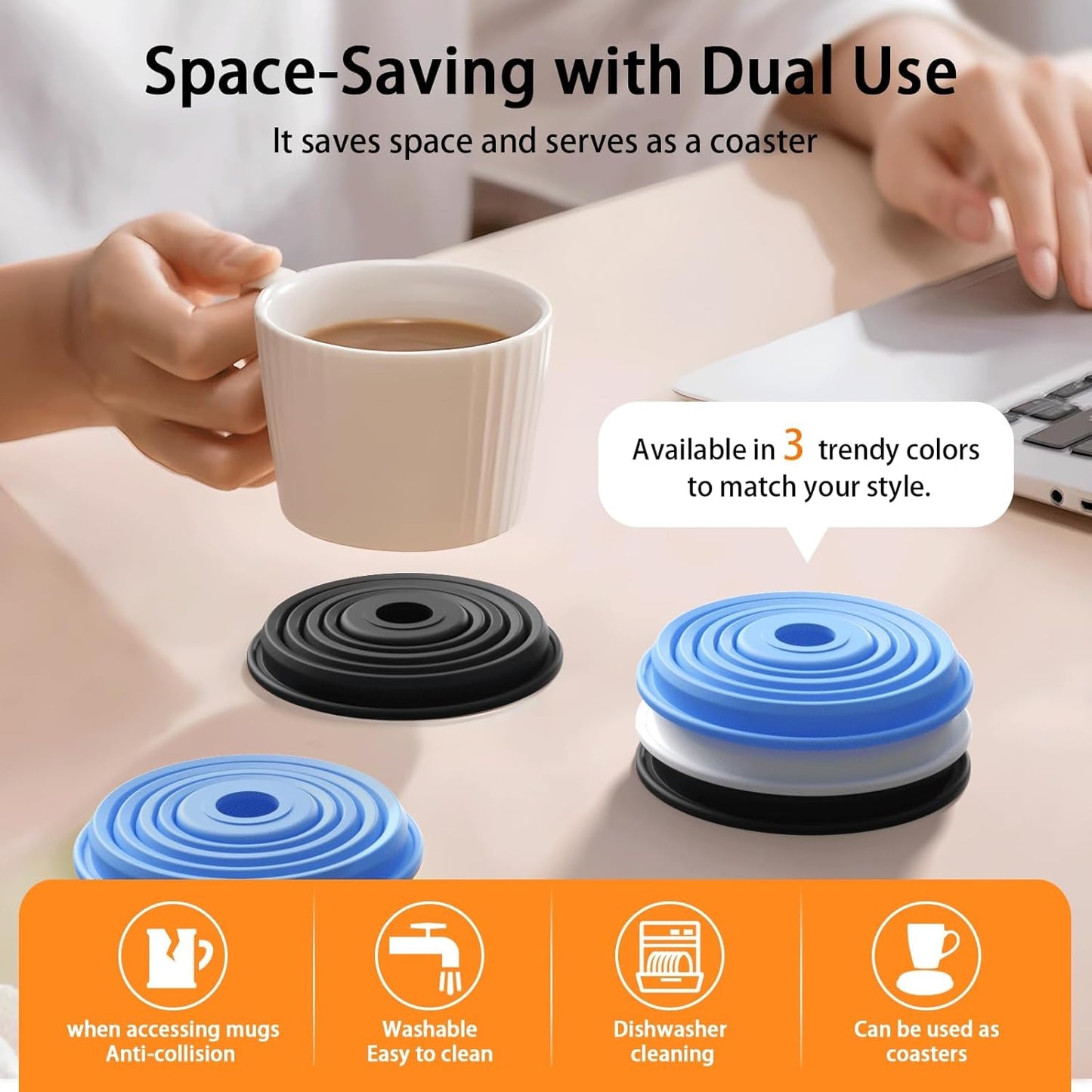 6-Piece Stackable & Expandable Coffee Cup Organizer for Cabinet - Storage Solution for Tea Cups & Coffee Mugs, Maximizes Space & Maintains Order (Blue)