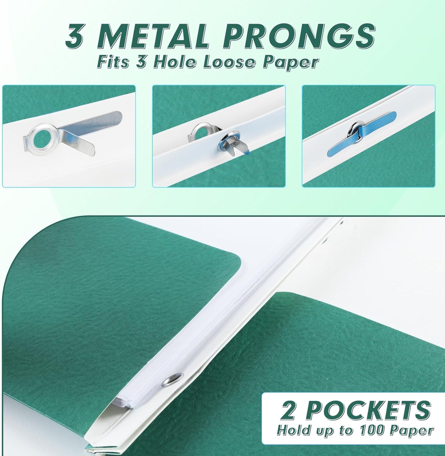 Two Pocket Folders, PANDRI 100 Pack Two Pocket Folders with Prongs, 2 Pocket 3 Prong Folders Designed for Office and Classroom, Letter Size Assorted 5 Colors