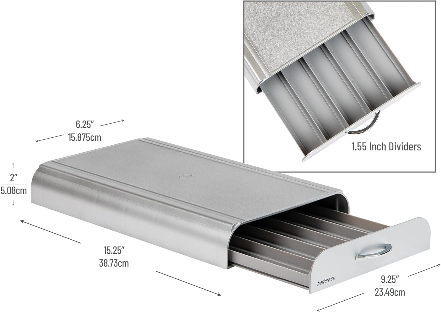 Mind Reader Nespresso Compatible Capsule Drawer, Countertop, Coffee Pod Holder, Storage, 9.25"L x 15"W x 2"H, Silver