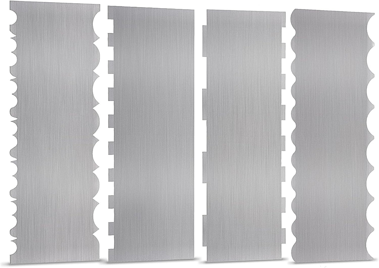 4 Pieces Stainless Steel Cake Scraper 10 Inch and Sided Patterned Edge Stripe Edge Smoother Scraper Cake Decorating Comb Cake Pastry Cutter for Mousse Butter Cream Cake Decoration