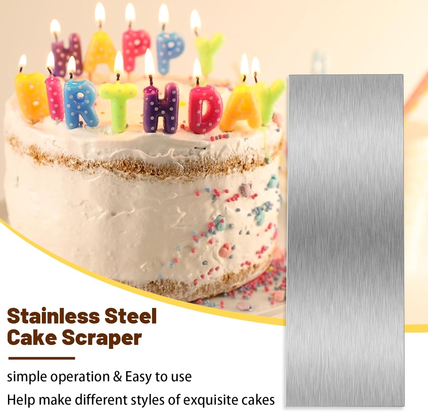 8.7 Inche Stainless Steel Cake Scraper，Double Sided Patterned Edge Stripe Edge Smoother Scraper Cake Decorating，Cake Decorating Comb Cake Scraper (1, 1-2)