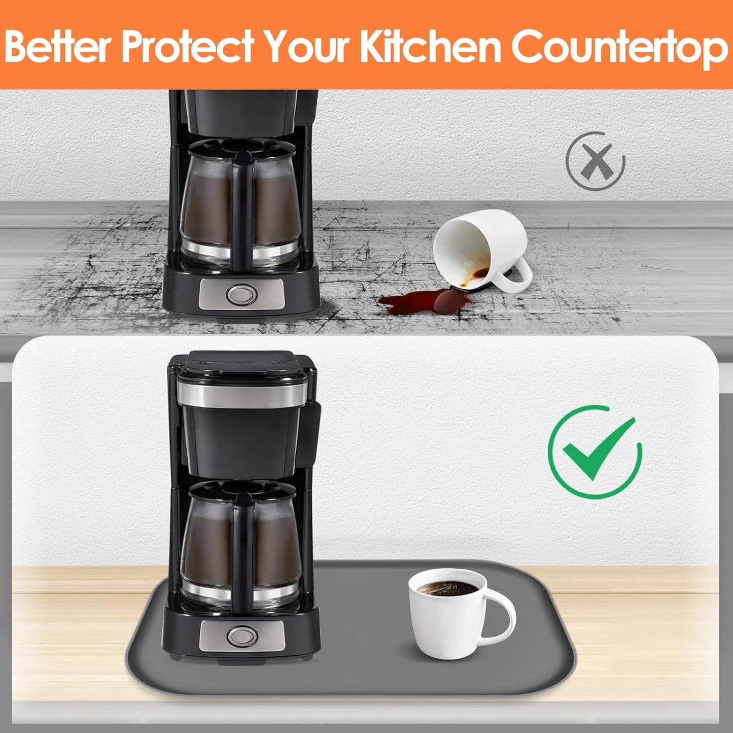 Silicone Coffee Maker Mat with Lip, 24'' x 16'' Heavy Duty Coffee Maker Mat for Countertops, Coffee Tray Fit Under Coffee Machine Appliance Automatic Machines Espresso Accessory, Grey