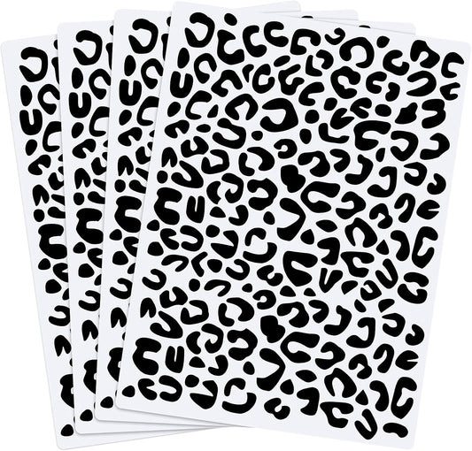 Zonon 4 Pieces Leopard Skin Stencil Reusable Cheetah Paint Stencil Template for Scrapbooking Fabric Drawing Tracing DIY Cake Furniture Wallpaper Floor Decor(8.3 x 11.7 Inch)