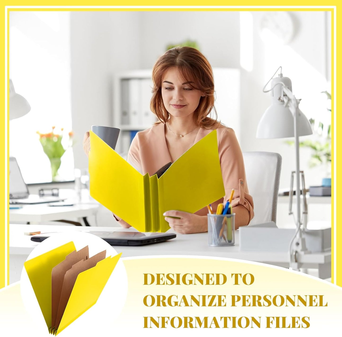 48 Pcs Classification Folders Letter Size, 2 Divider Pressboard File Folders with 3. 5 Inch Expansion, 2 Prongs Fastener, Heavy Duty Office File Organizers for Teachers, Medical (Yellow)