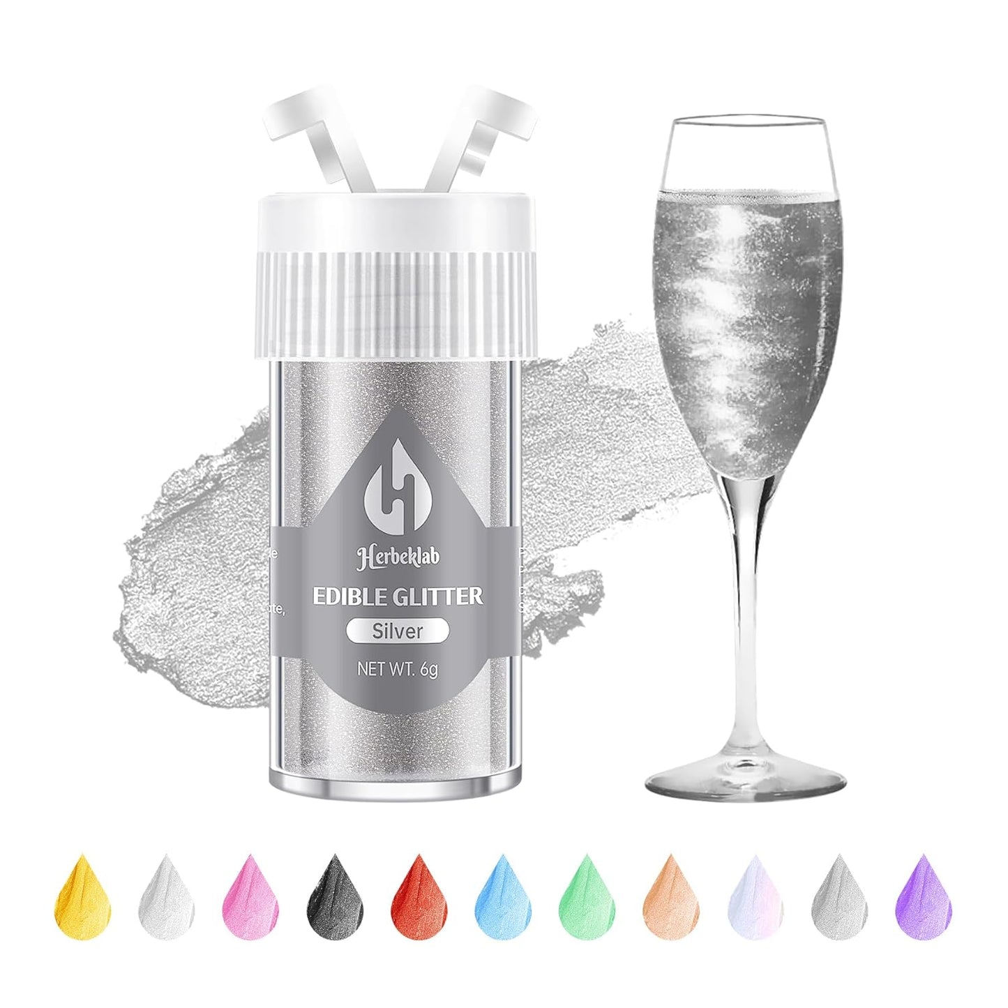Silver Edible Glitter for Cocktails - 6g Silver Luster Dust Edible Drink Glitter Food Grade Metallic Shimmer Powder Sprinkles for Beverage Chocolate Candy