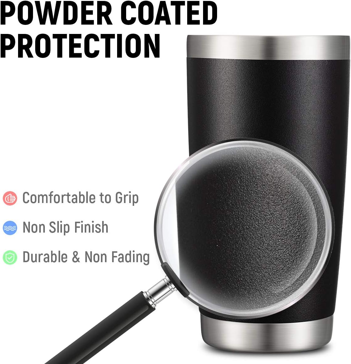 COMOOO 20oz Tumbler Stainless Steel Insulated Travel Mug Vacuum Double Wall Coffee Cup for Hot Beverage and Cold Drinks,Home and Outdoor（Black, 1 Pack）