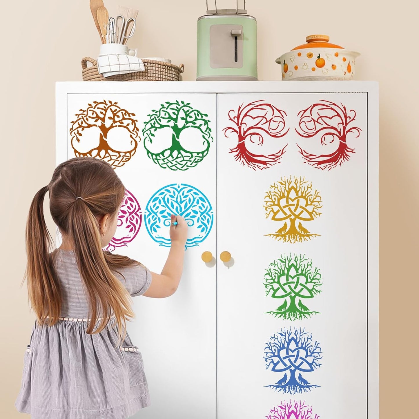 Yazhiji 15Pcs 6 x 6 Inch Tree of Life Stencil, Reusable Stencils for Painting on Wood Decoration Painting Templates for Wall Floor DIY Decorations Christmas Gifts for Kids