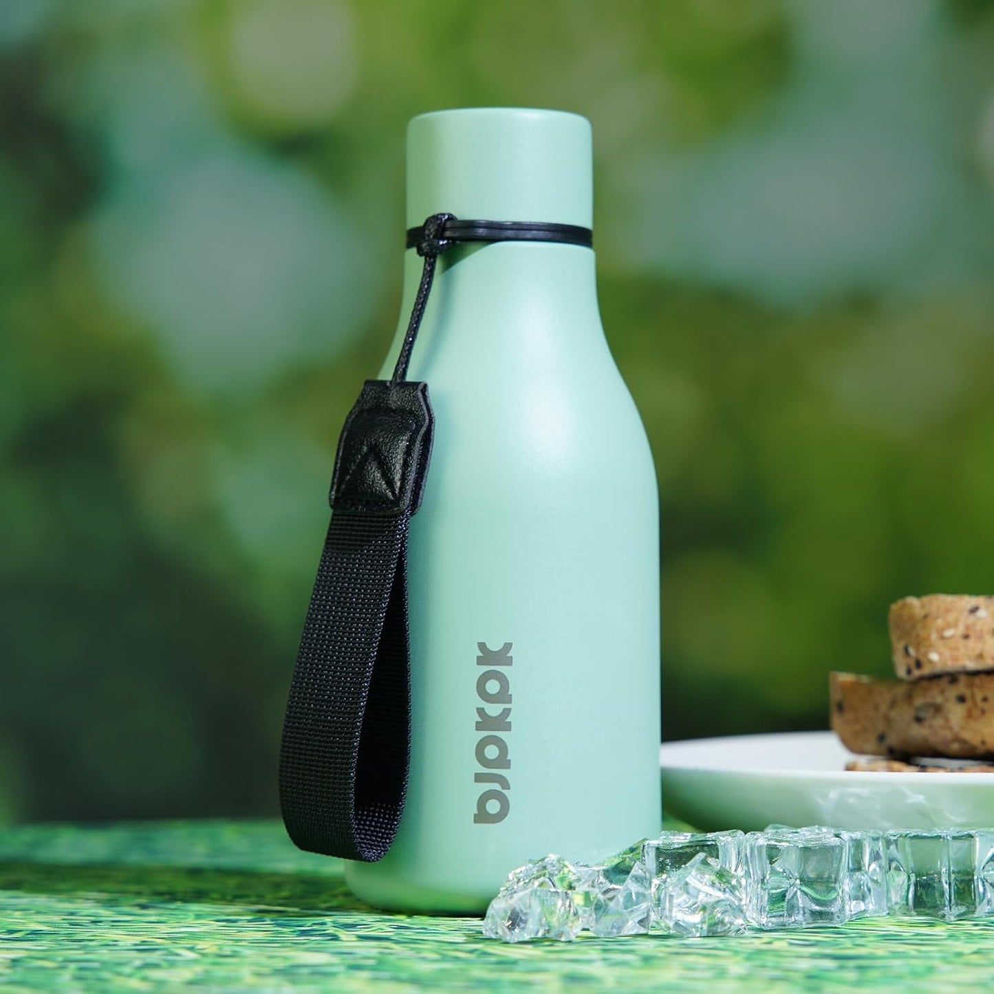 BJPKPK Insulated Water Bottles, 12oz Stainless Steel Metal Water Bottle with Strap, BPA Free Leak Proof Thermos, Mugs, Flasks, Reusable Water Bottle for Sports & Travel, Mist Grey