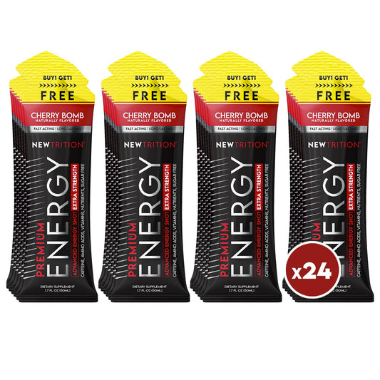 NewTrition® Extra Strength Energy Shots, 250mg Caffeine Energy Shots with Vitamin B & Amino Acids, Sugar-Free Vitamin Energy Shot, 1.7 fl oz (Pack of 24, Cherry Bomb)