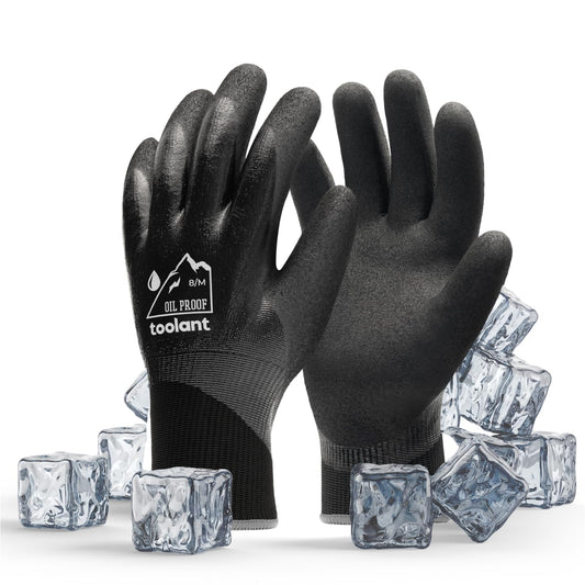 Waterproof Gloves for Men and Women, Freezer Gloves with Grip, Double Nitrile Dipped for Extreme Oil Repellent, for Construction, Mechanics, Mining, Plumbing, Black, Medium