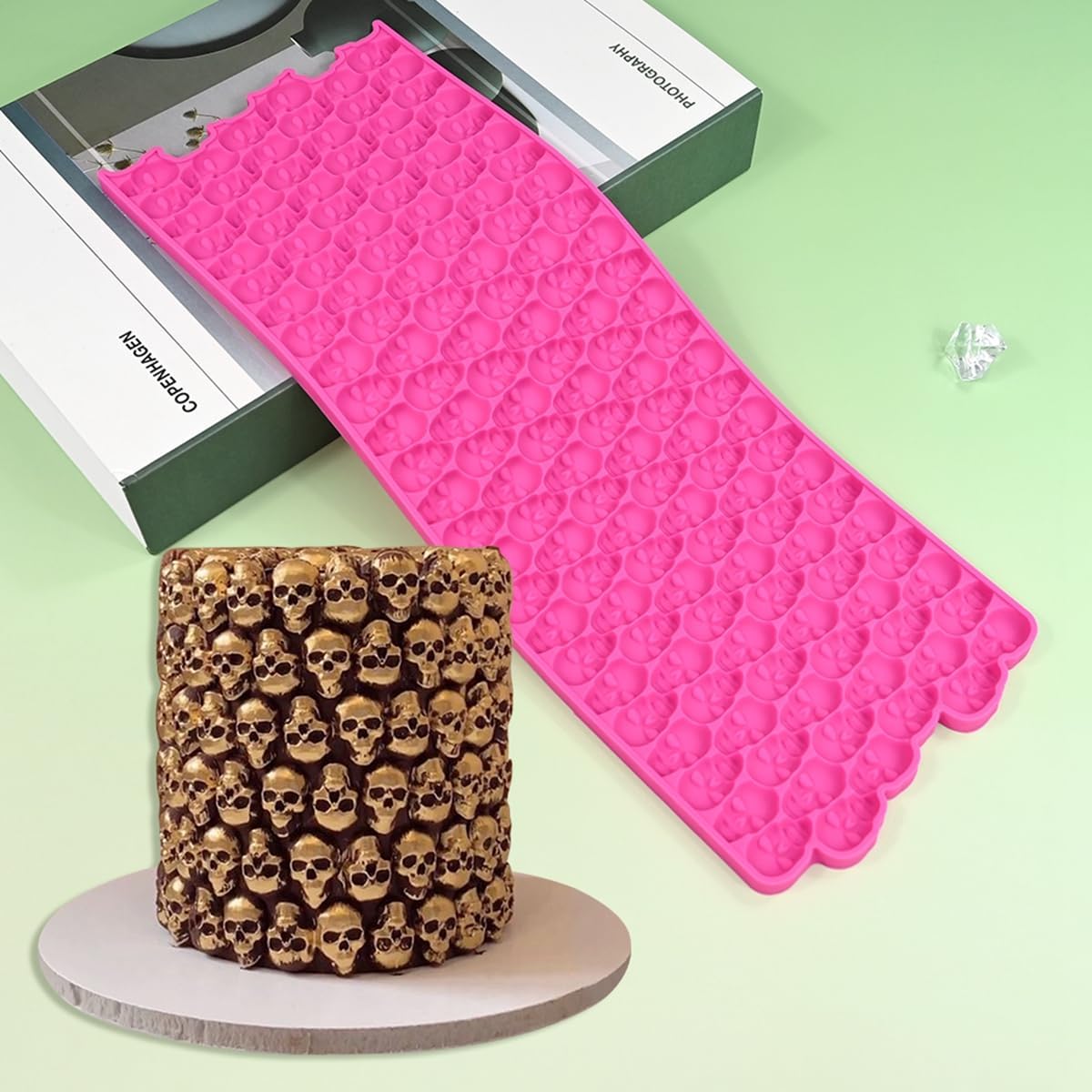 mostsom Silicone Mold 3D Hollow Out Lace Molds 3D Skull Cake Lace Mat Halloween Silicone Mould Fondant Mold Chocolate Stencil Cake Decorating Border Bakeware (K_ Skull Shape)