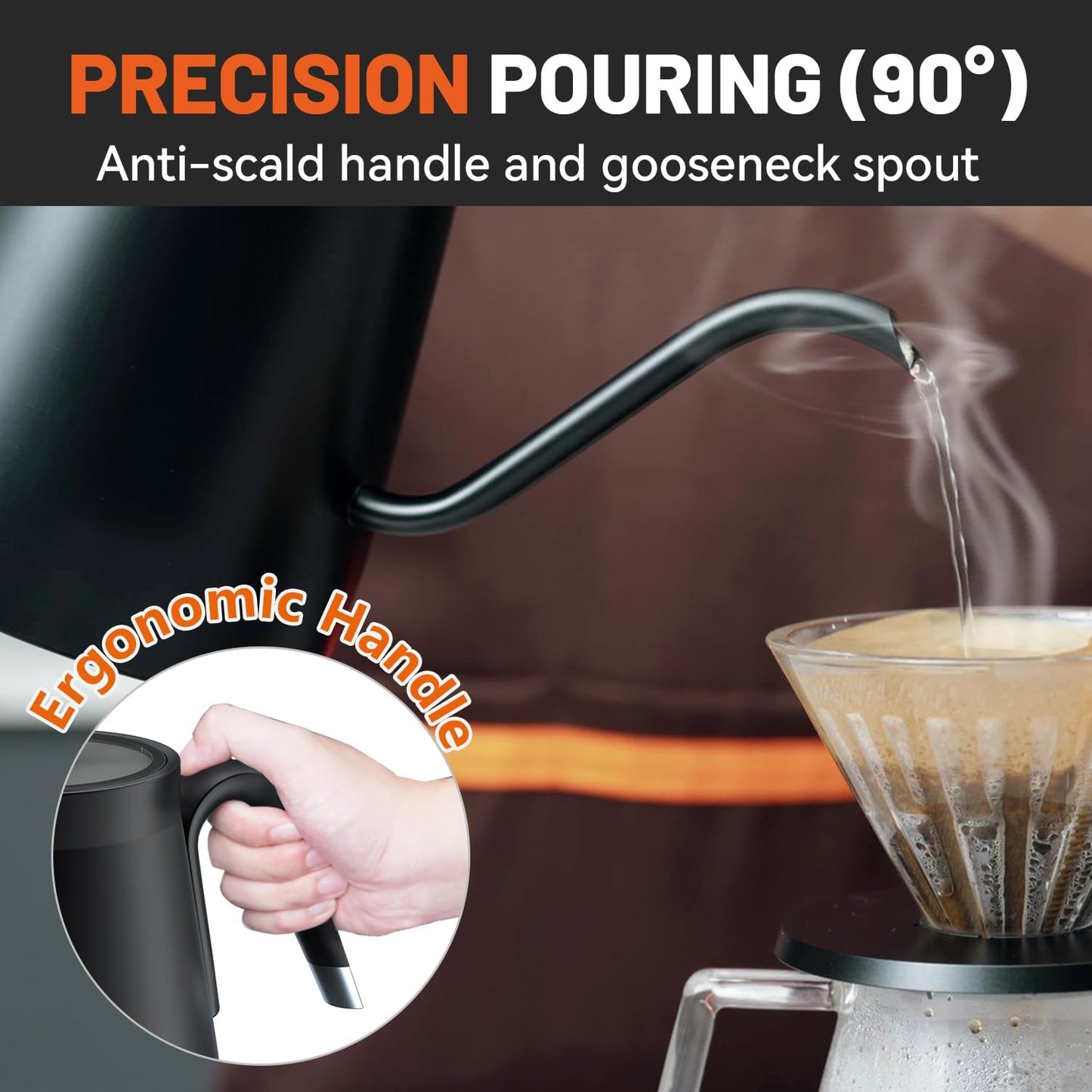 0.8L-1200W Electric Kettle Gooseneck, Digital Panel, Adjustable Tempurature, Auto Shut-off, Boil Dry Protection