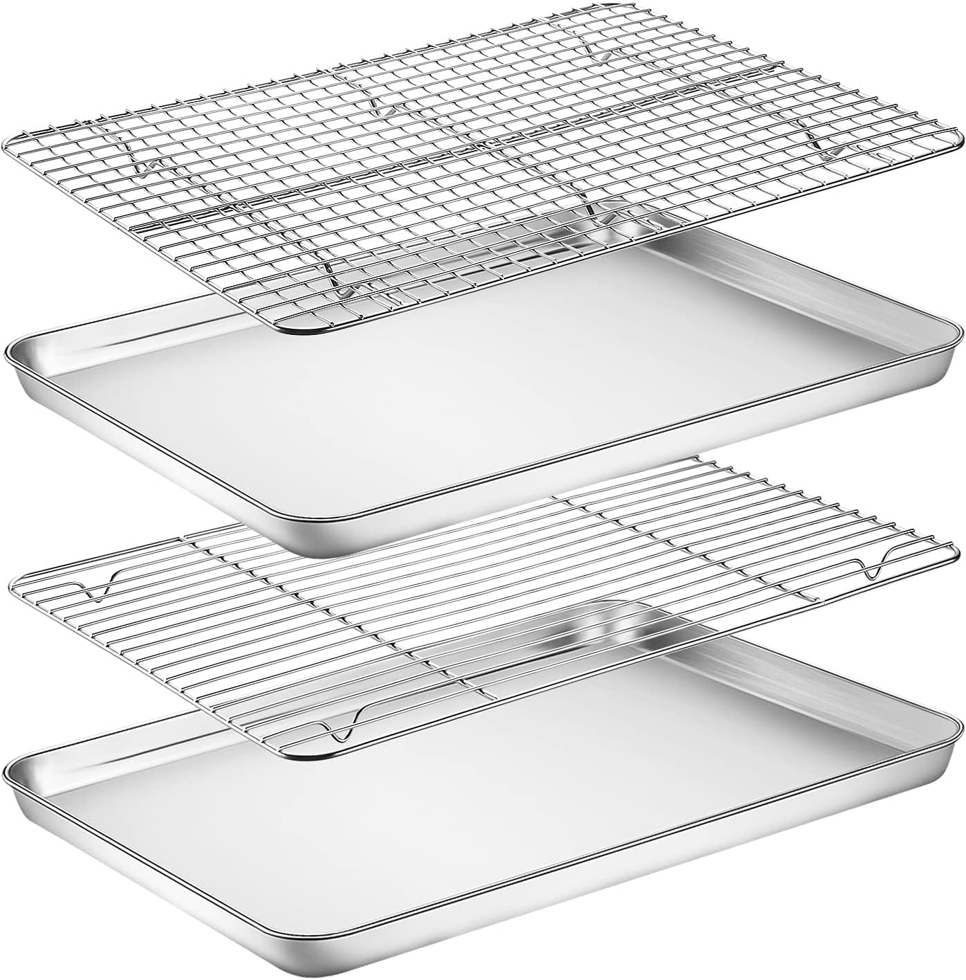 Baking Sheet with Rack Set, Yododo Set of 4 (2 Sheets + 2 Racks), Stainless Steel Cookie Sheet Baking Pan Tray with Cooling Rack, Non Toxic & Heavy Duty & Easy Clean - Size of 16 inch
