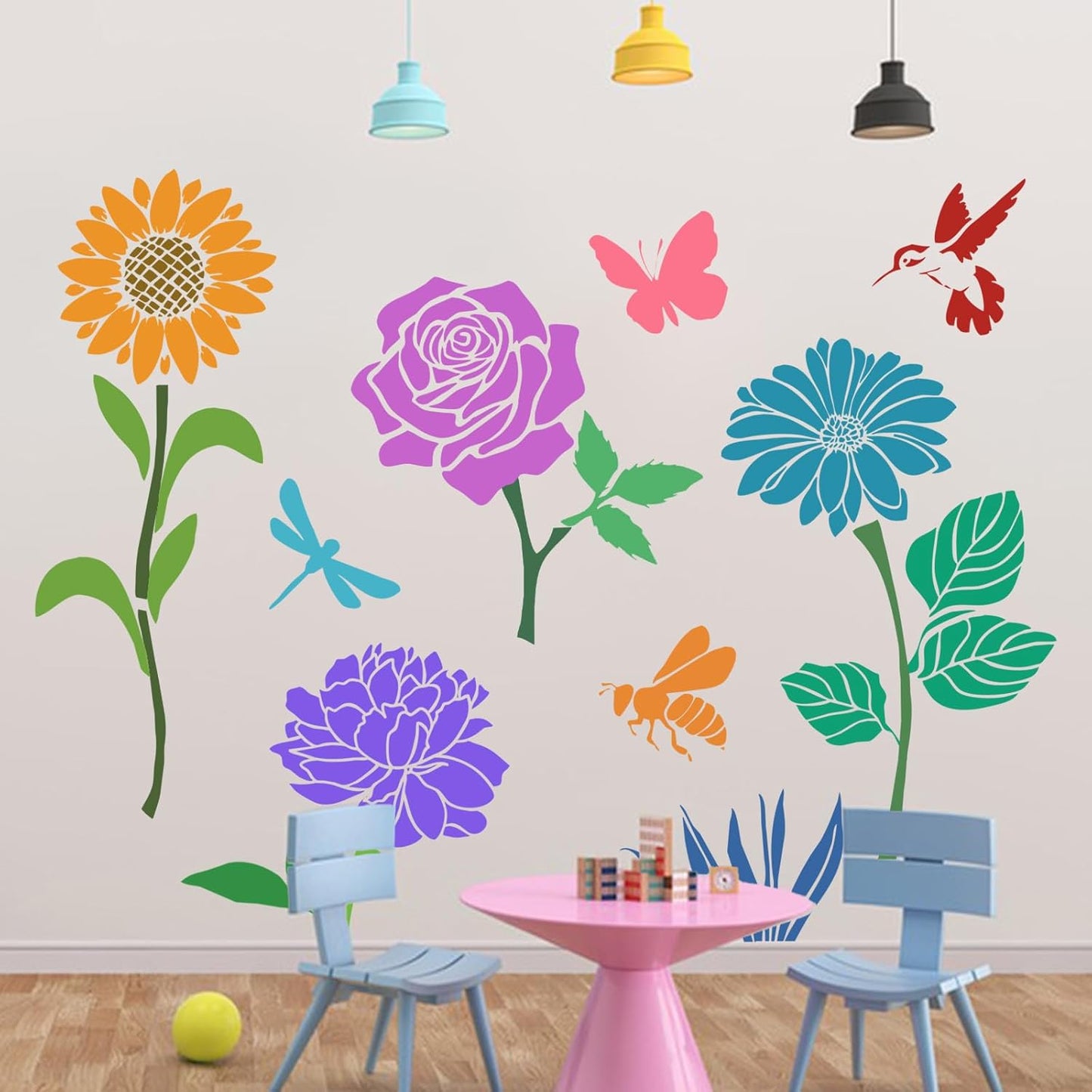 12 PCS Large Flower Painting Stencils, Reusable Sunflower Stencils for Painting on Wood Rocks Canvas Fabric Glass Pottery DIY Painting Art Projects