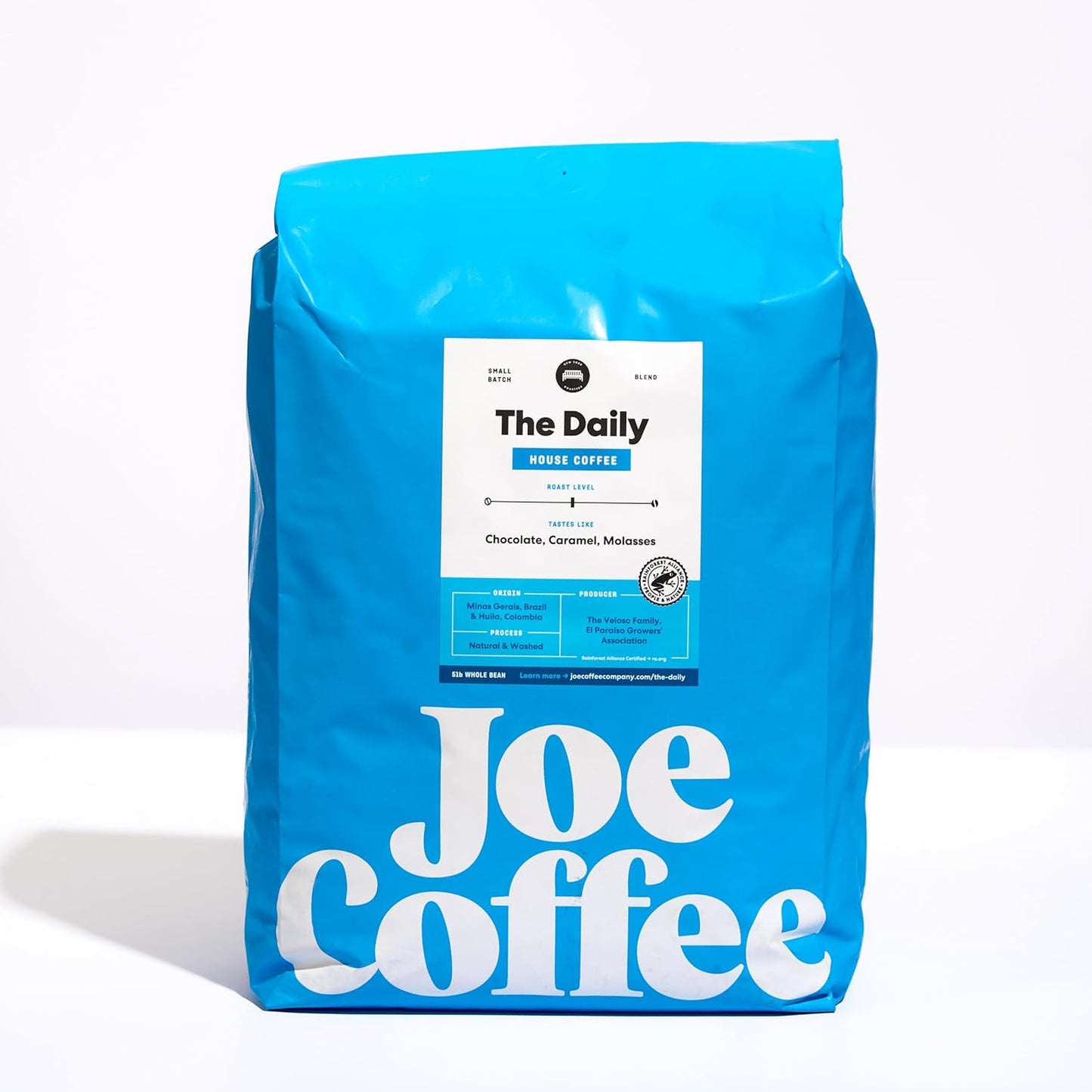 Joe Coffee Company - The Daily Whole Bean Specialty Coffee, 5 lb Bag | NYC Roaster, Rainforest Alliance Certified, Kosher, Climate-Friendly