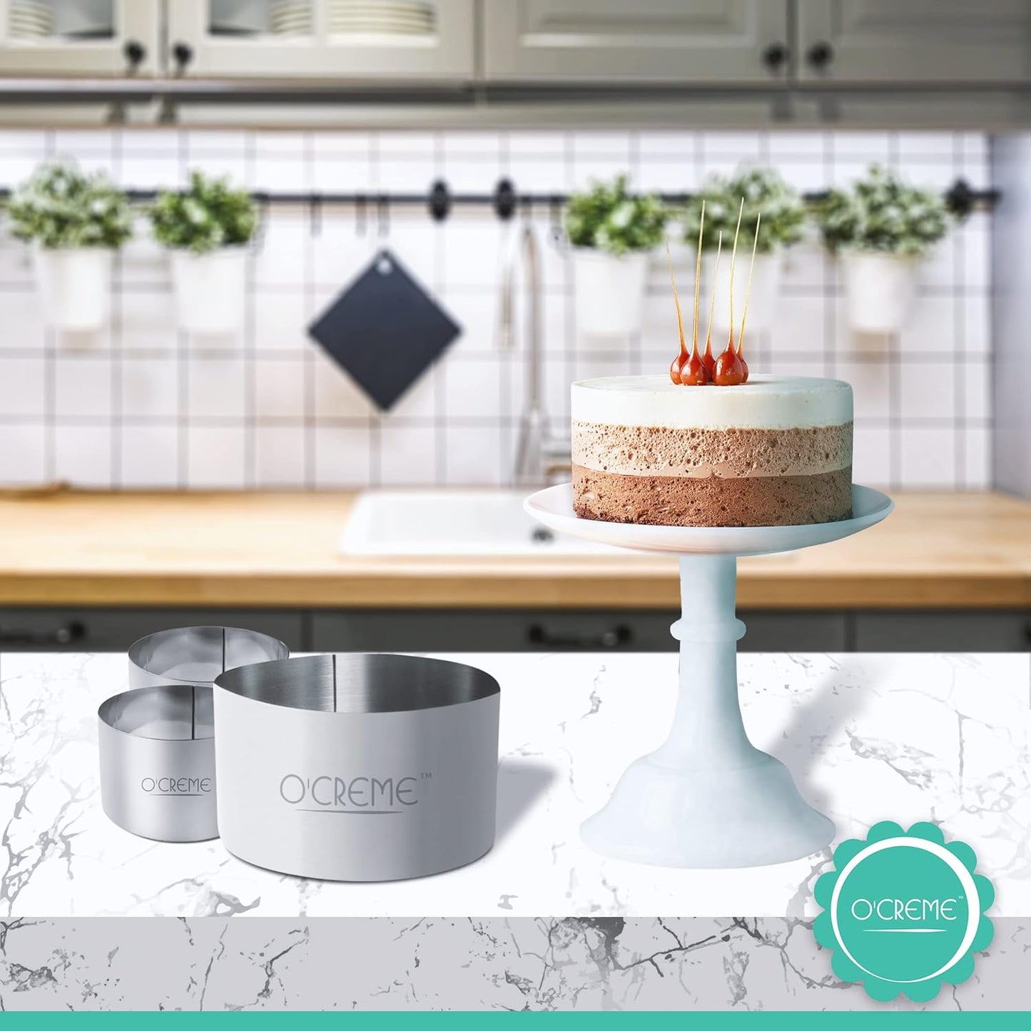 O'Creme Cake Ring Sturdy Stainless Steel Round Mousse Cake Ring Mold for Baking, Dessert Cake Decorating Pastry Rings 6 Inch Diameter x 2-3/4 Inch High