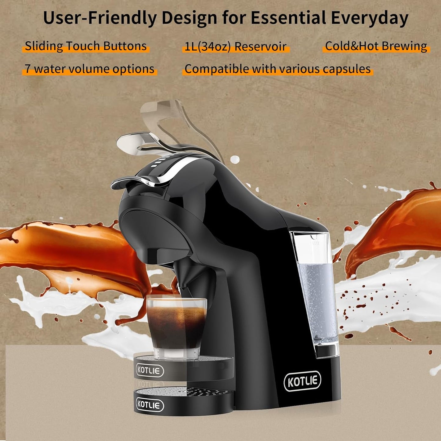 Hot&Cold brewing Single Serve Coffee Maker for K*eurig K*cup, Small Espresso Coffee Machine for D*olce G*usto/N*es Original/Ground Coffee/44mm ESE, adjustable TEMP&Water Volume, 1LRemovable Reservoir