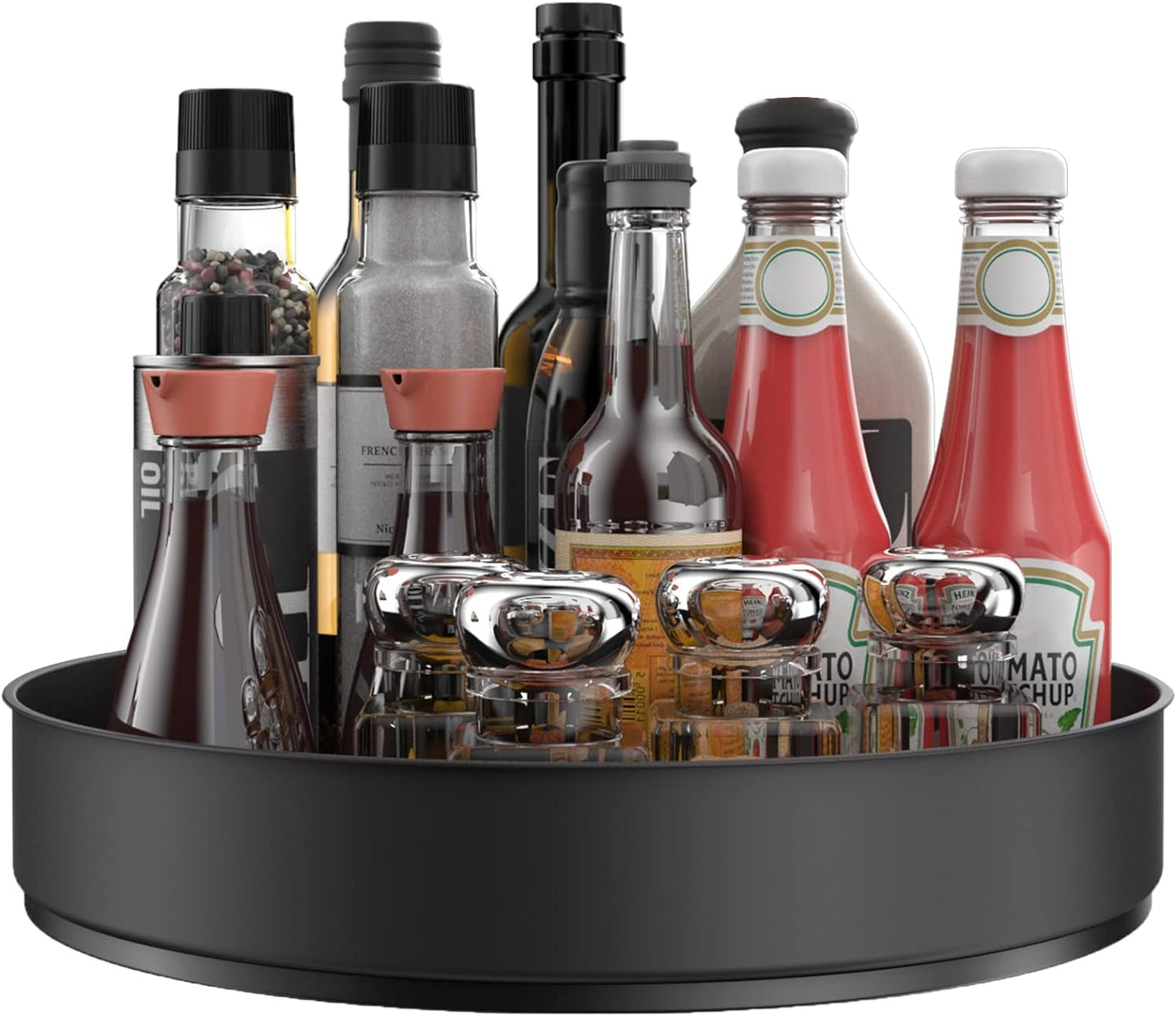 VAEHOLD Lazy Susan Stainless Steel Black Spice Rack Turntable for Pantry Cabinet - Decorative Trays Storage Containers Organizer for Kitchen Cabinet, Snacks, Bathroom (12 inches)
