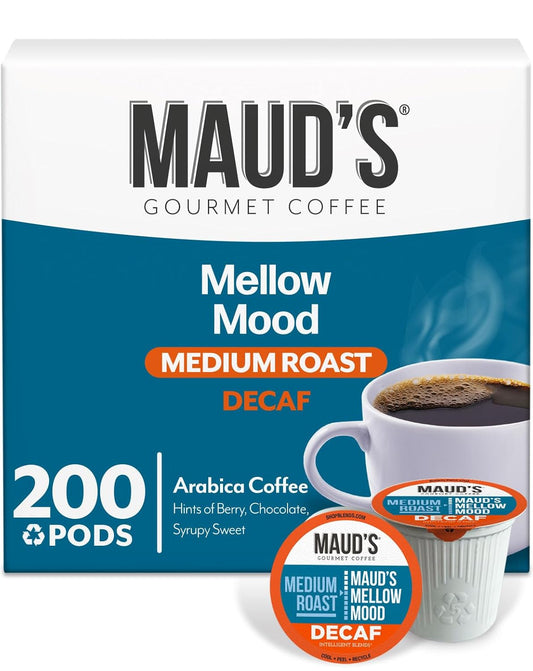Maud's Decaf Medium Roast Coffee Pods, 200 ct, Decaffeinated Recyclable Single Serve Pods – 100% Arabica Coffee, Compatible with Keurig K Cups Maker