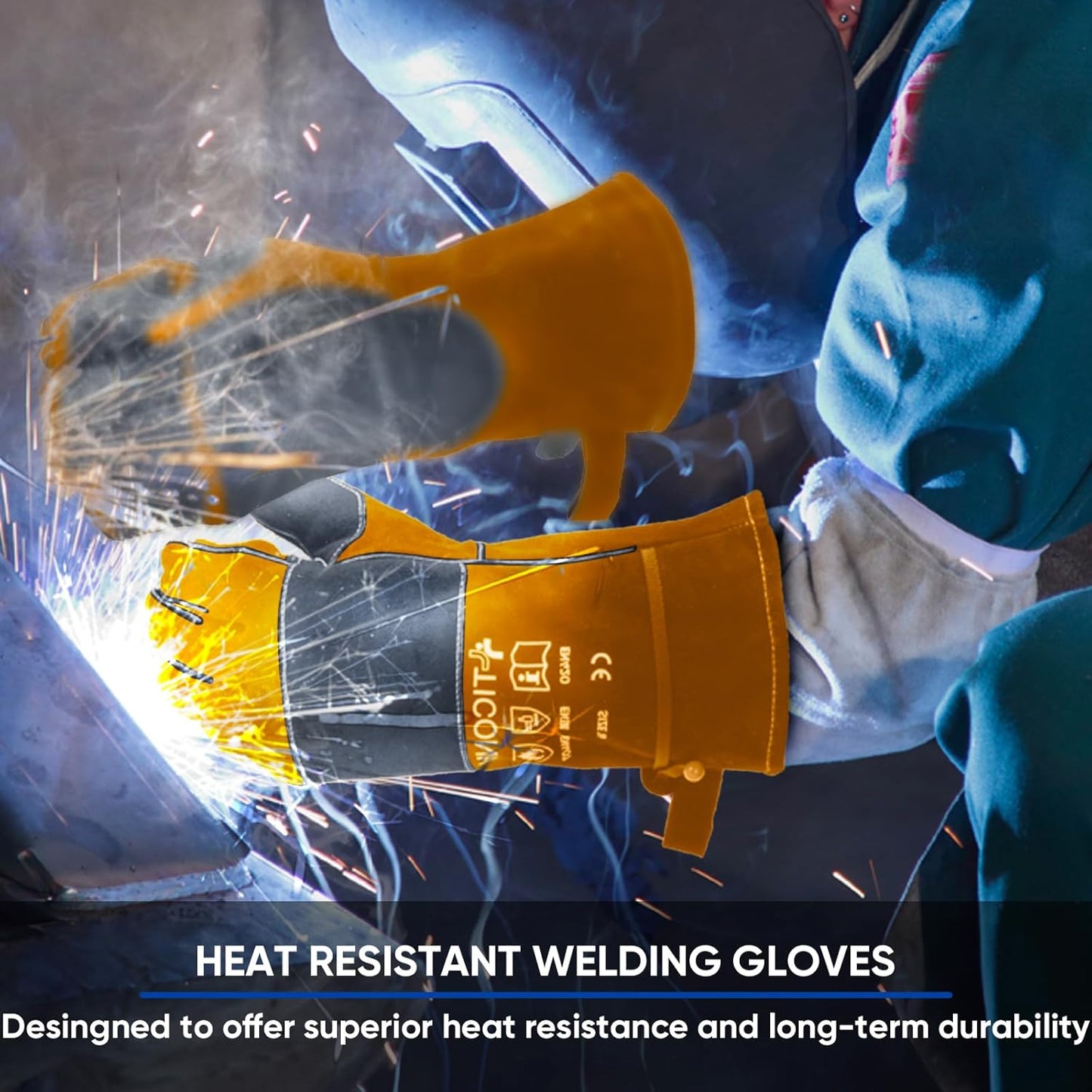 TICONN Welding Gloves, 1000°F Heat-Resistant Fireproof Leather Gloves for Welders, Stick, Forge, Mig, Tig, BBQ, Baking, Oven