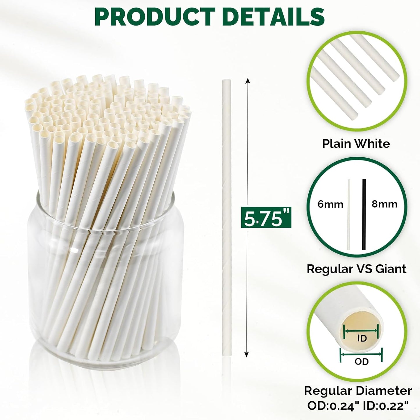 [500 Bulk] 5.75 inch White Small Paper Straws for Kids, Milk Cartons, Cocktail, Coffee, Short Drinks - Eco Friendly Disposable Drinking Straws