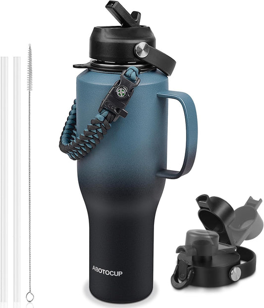 Water Bottle 40oz, Insulated Tumblers with Handle & Straw Lid, Insulated Water Bottle Fits in Cup Holder, Double Wall BPA-Free, Stainless Steel Travel Cup Leak-proof to Keep Cold 24H&Hot12H