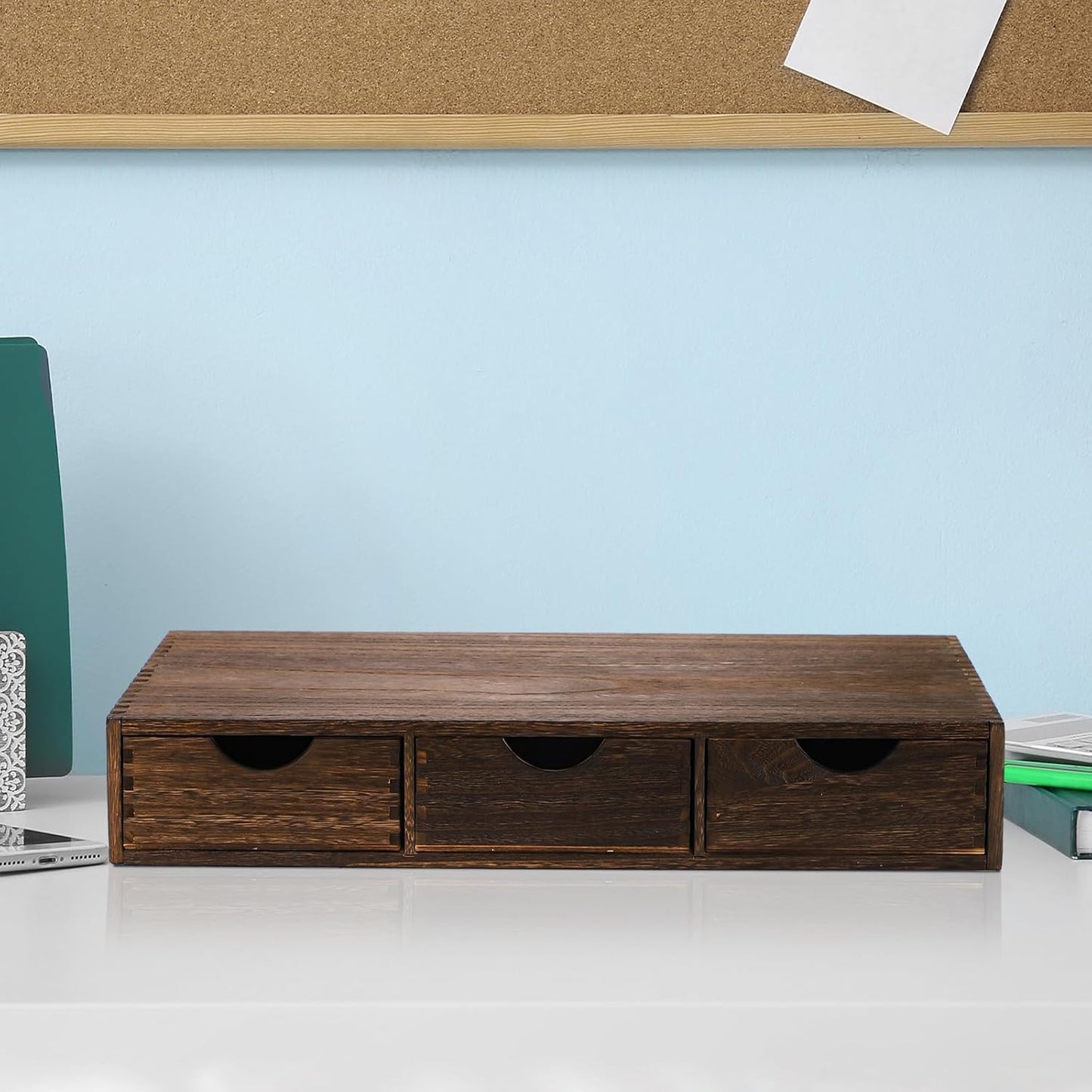 Suzile Coffee Pods Storage Holder Cabinet Vintage Countertop Storage Drawers Wooden Cup Organizer Under Brewe for Home Office Accessories(3 Drawer)