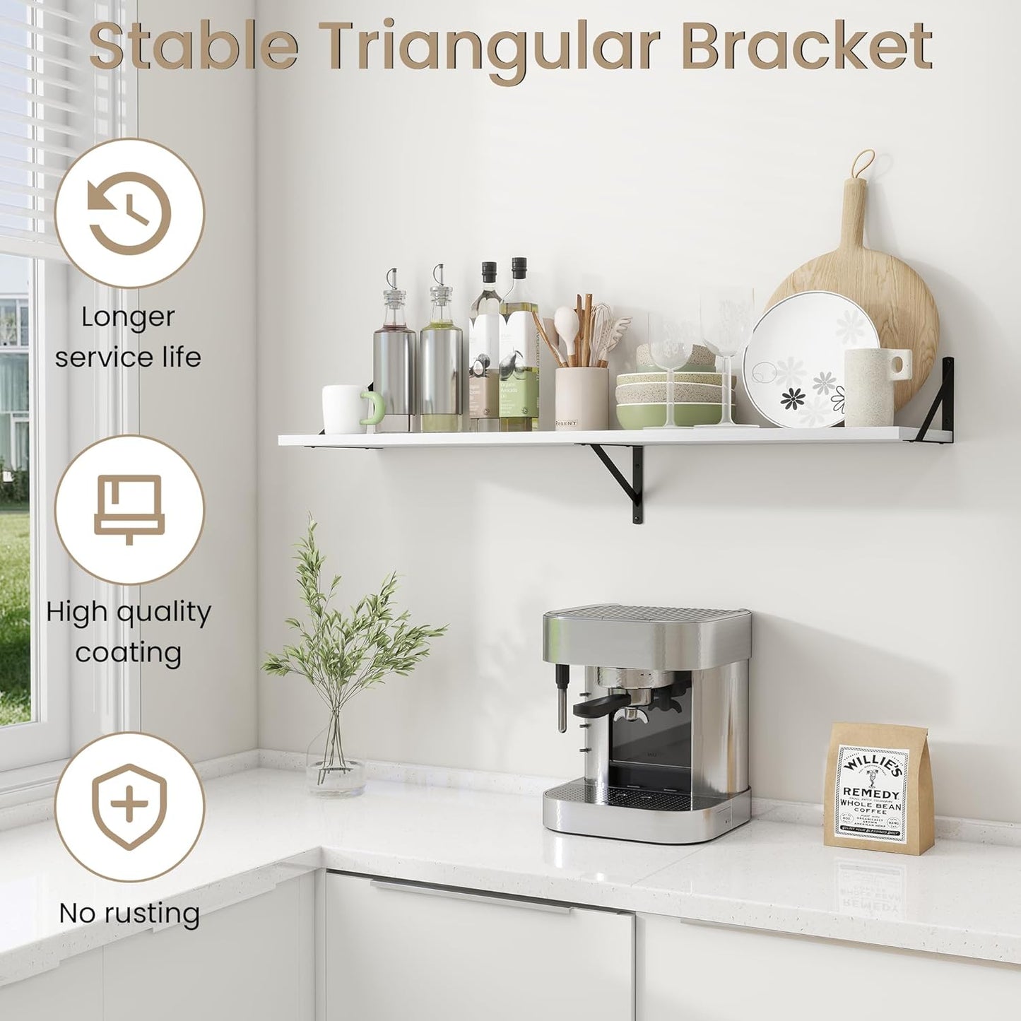 Dreamland Floating Shelves for Wall, 12 Inch Deep Floating Shelves Set of 2, 48W x 12D Large Wall Shelf with Sturdy Metal Brackets for Living Room, Bathroom, Bedroom and Kitchen, White