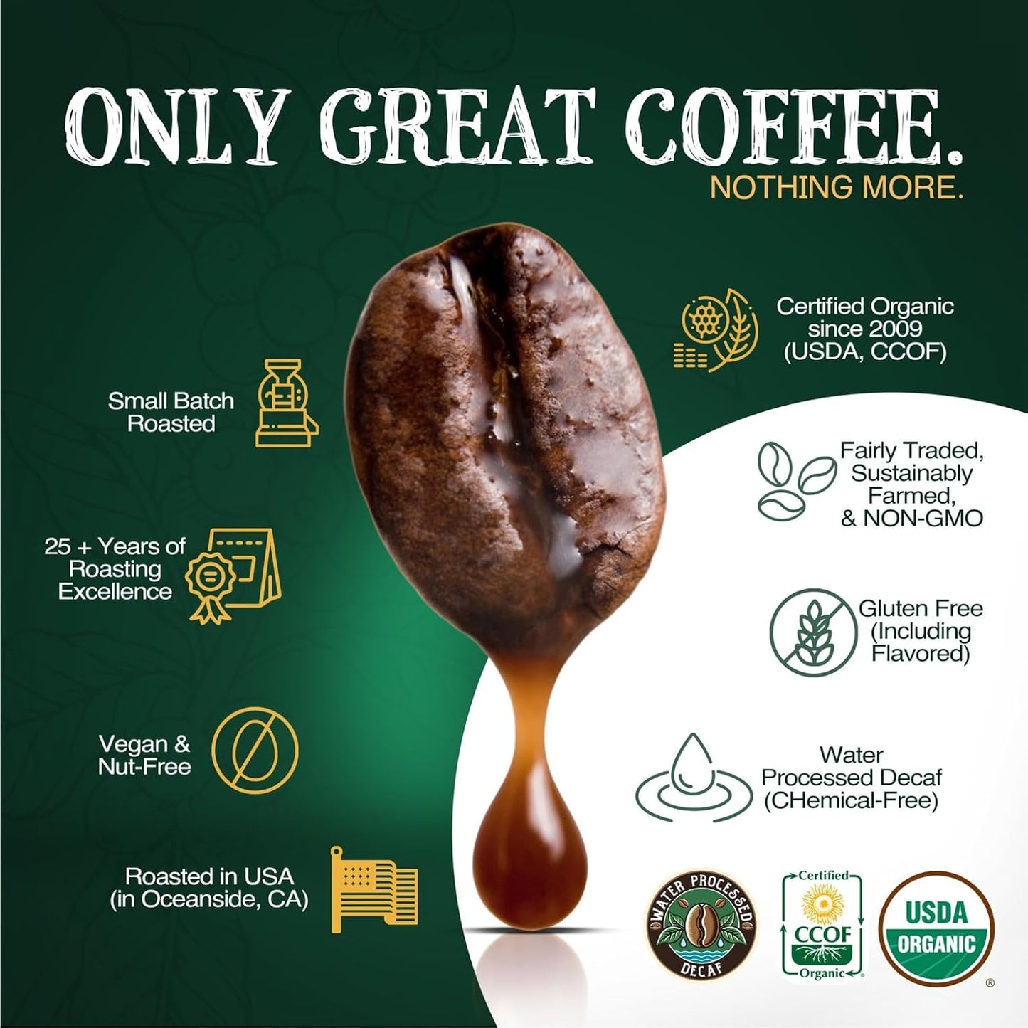 The Bean Organic Coffee Company 50/50 French Roast, 50% Decaf, Dark Roast, Whole Bean Coffee, 5-Pound Bag, USDA Organic Certified