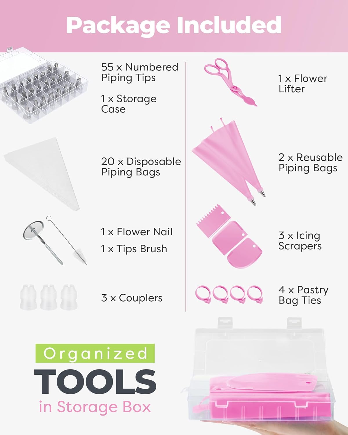 Kootek 90 PCs Piping Bags and Tips Set, Cake Decorating Supplies Kit with 55 Numbered Icing Piping Tips, 20+2 Pastry Bags for Cake Cupcake, Frosting Piping Kit with Booklet and eBook