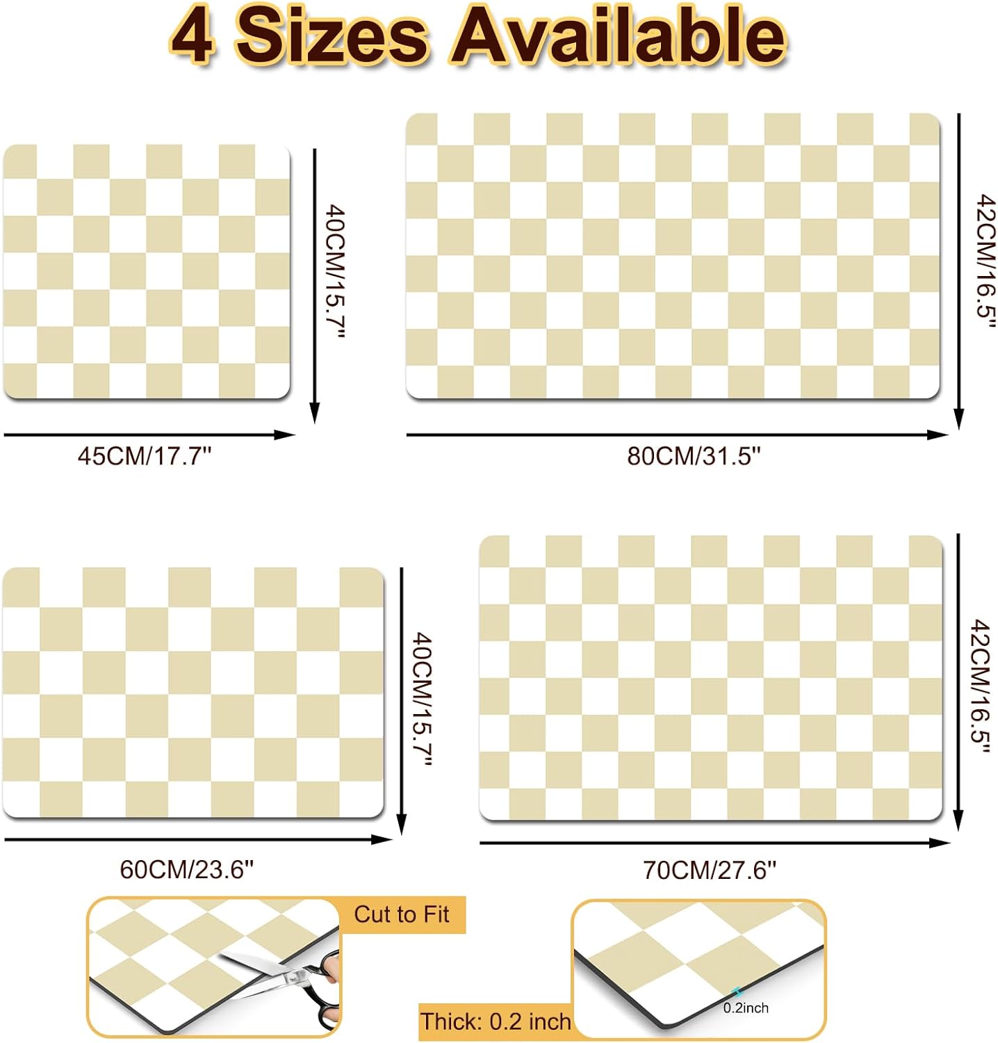 Dish Drying Mat for Kitchen Counter, 16.5’’ X 27.6’’ Checkered Large Coffee Station Mat, Super Absorbent Fit Under Coffee Maker Pad, Espresso Machine Mats, Drainer Mat Easy Clean, Beige & White