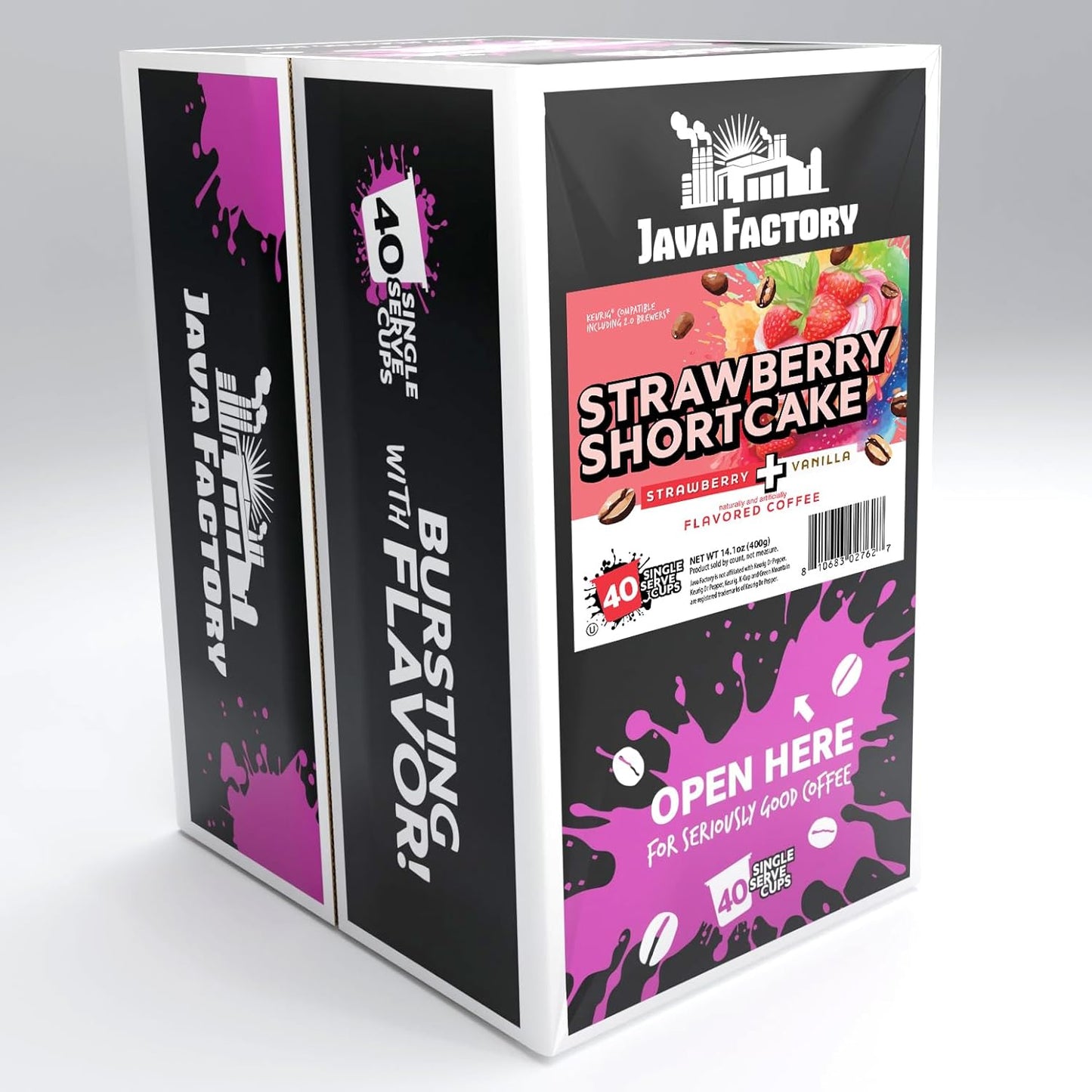 Java Factory Flavored Coffee Pods, Strawberry Shortcake, Compatible with K Cup Brewers, 40 Count