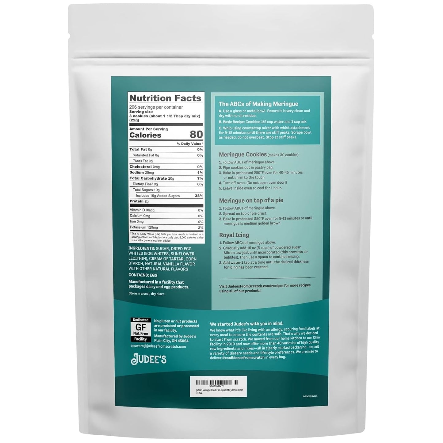 Judee's Gluten Free Complete Meringue Powder Mix Bulk 10 lb - Great for Baking and Decorating - No Preservatives - Gluten-Free and Nut-Free - Make Meringue Cookies, Pies, Frosting, and Royal Icing