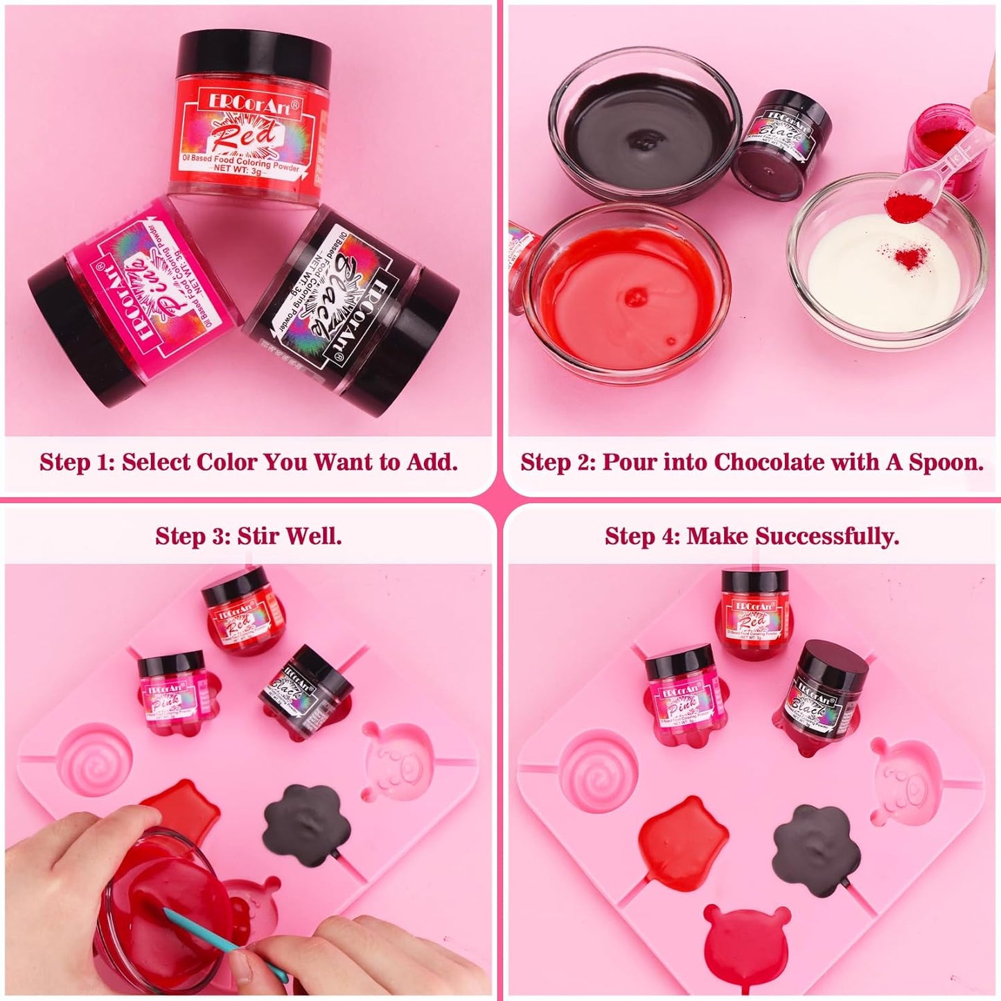 Oil Based Food Coloring Powder for Chocolate - 3 Colors Vibrant Edible Food Dye, Food Coloring Powder for Oil Based, Cake Decorating, Chocolate Melts,Candy Melts, DIY Crafts - 9 Gram