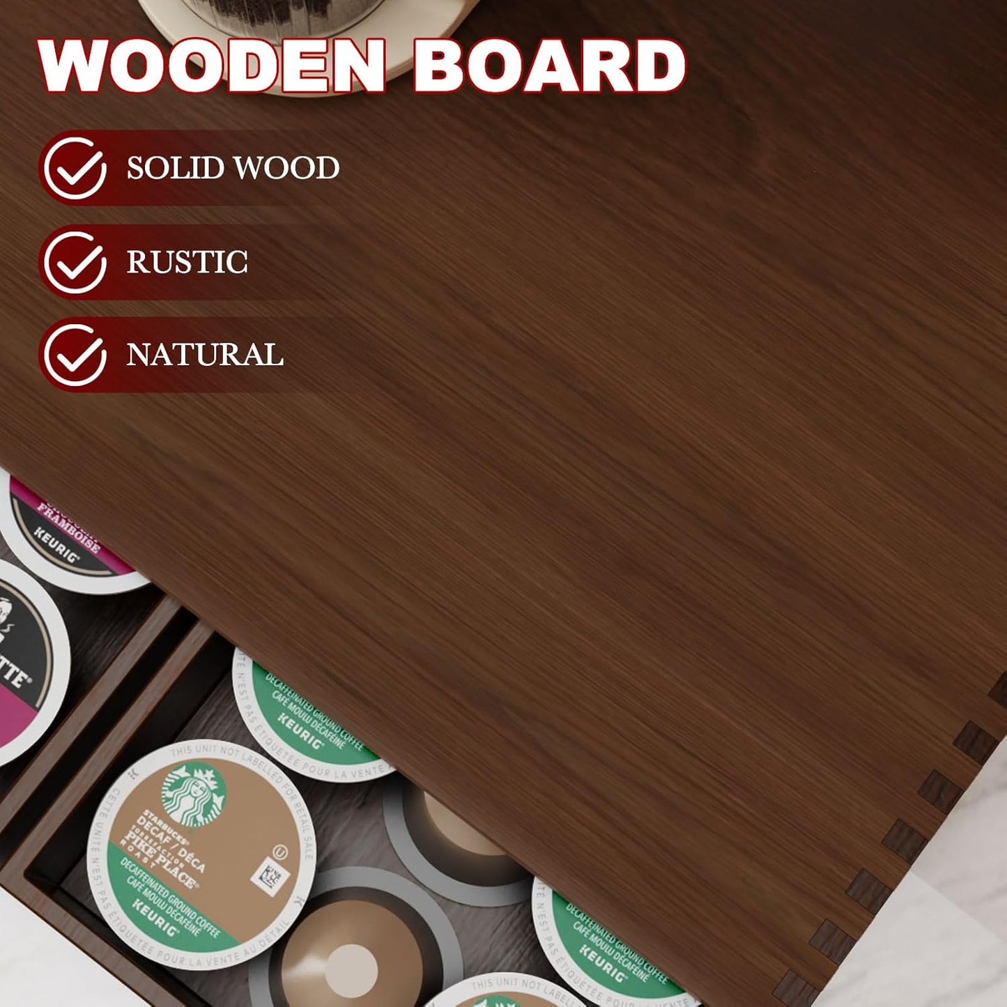 K Cup Holder, Wooden K Cup Organizer Box for Counter, Tea and Coffee Pod Storage Drawer Coffee Maker Stand, 30 Pod Capacity, Walnut Black