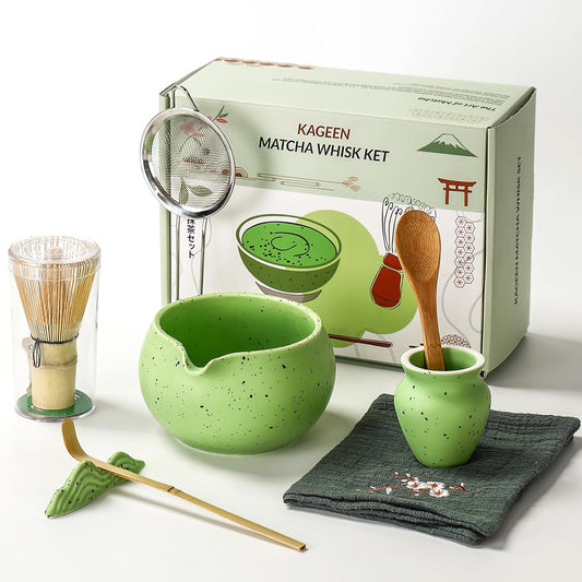 Matcha Whisk Set - 8 Piece Japanese Matcha Tea Set with Matcha Bowl with Spout, Bamboo Whisk, Scoop & Sifter | Matcha Kit for Making Smooth, Frothy Matcha at Home or as a Gift