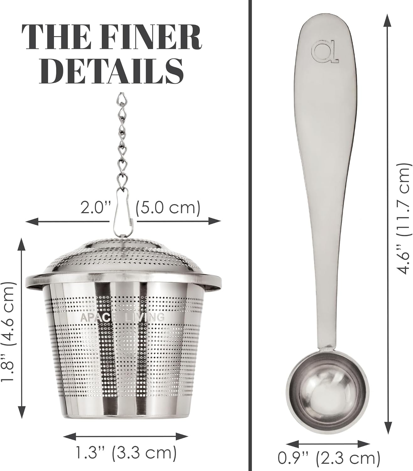 Tea Infuser (Set of 2) with Tea Scoop and Drip Dray - Ultra Fine Tea Strainer for Loose Leaf Tea - Stainless Steel Tea Steeper for a Superior Brewing Experience