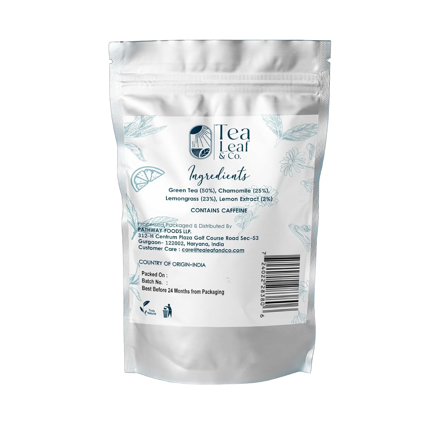 Tea Leaf & Co. Chamomile Green Tea Bags (50 Count), Green Tea with Lemon Extract and Lemongrass, Caffeinated, Real and Natura Green Tea, Blended with Fresh Herbs and Spices, Gluten Free