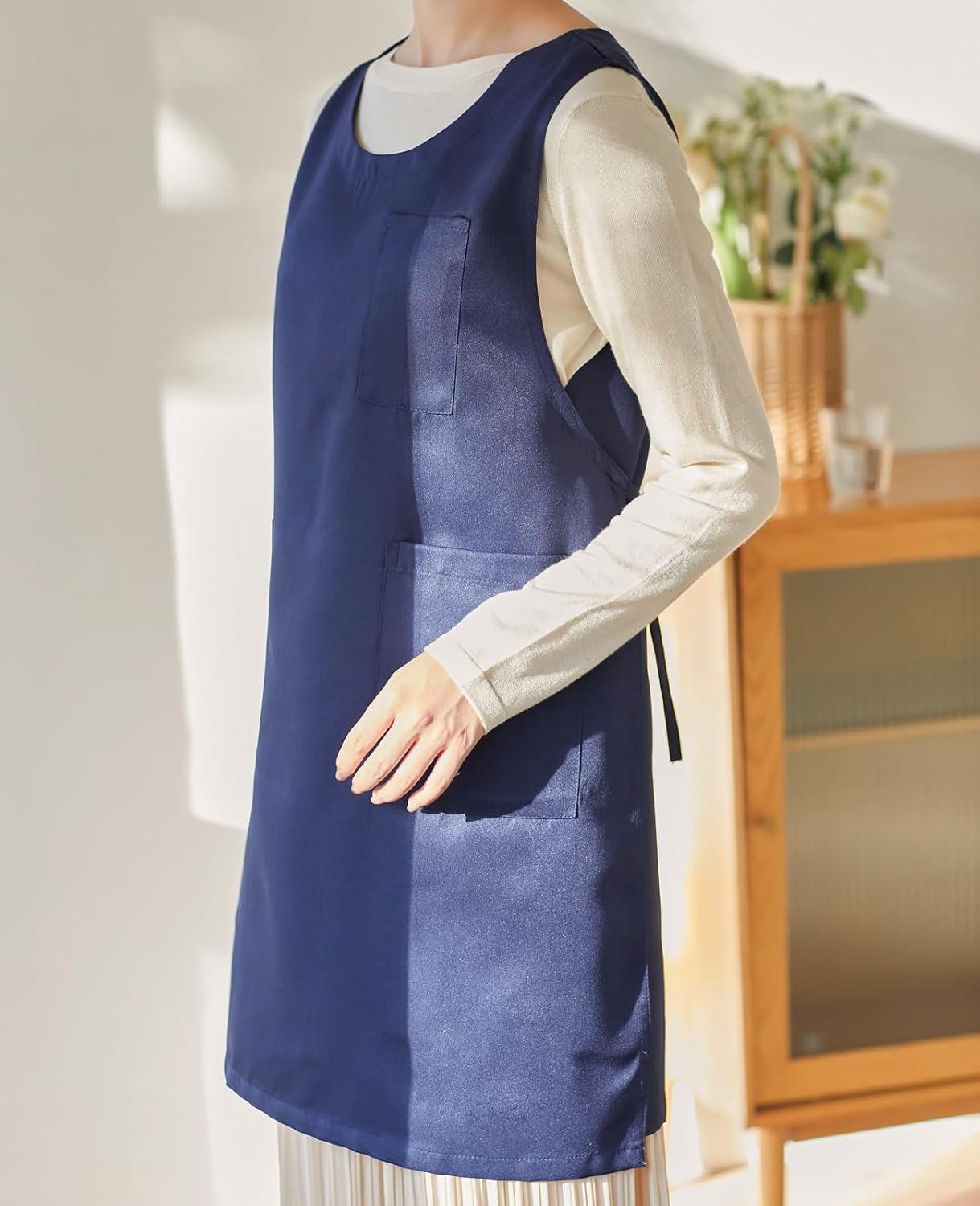 Women Cobbler Apron Japanese Style Aprons with 3 Pockets for Work Chef Kitchen