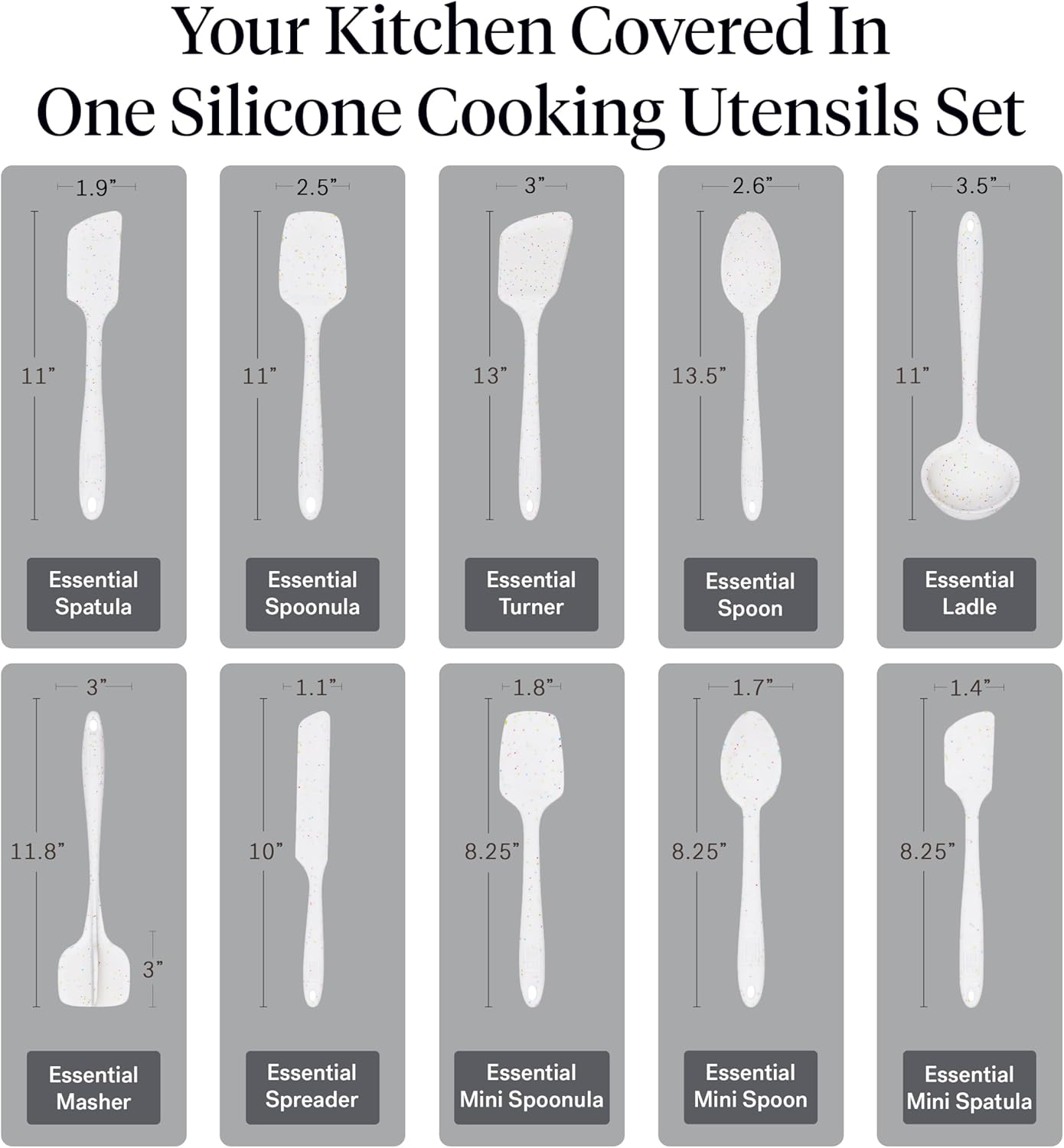 GIR: Get It Right 10 Piece Silicone Utensil Set - Ladle, Spatula, Flip, Spoon & Spoonula, Non-Stick, Heat Resistant, Dishwasher Safe, Silicone Kitchen Utensils, Baking Supplies